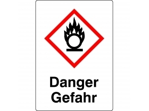 GHS-Symbole: Entzündend, oxidierend wirkende Stoffe Gefahr